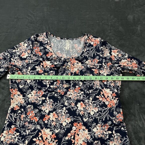 PerSeption Women's Floral multicolor Blouse Pockets Sliver Snap Buttons SZ/ L - Picture 3 of 13